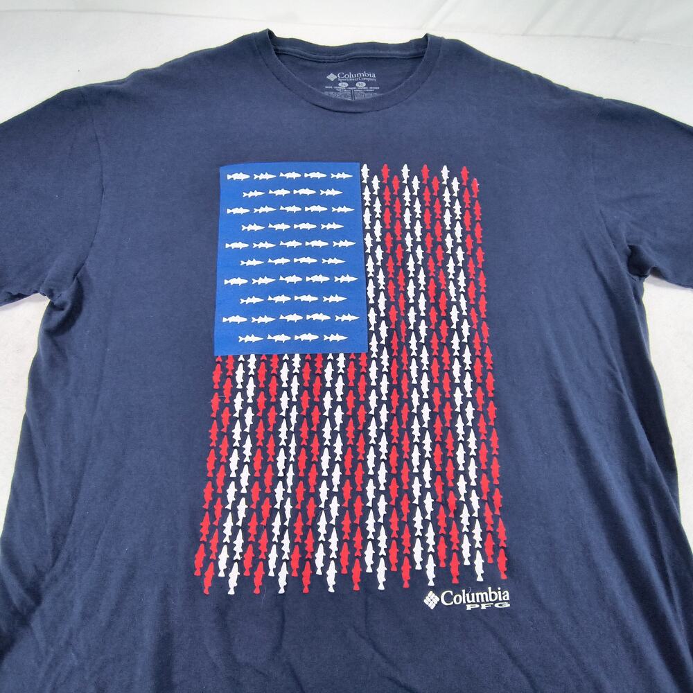 Columbia Short Sleeve Crew Neck Graphic T Shirt Mens Size XL Navy Red White